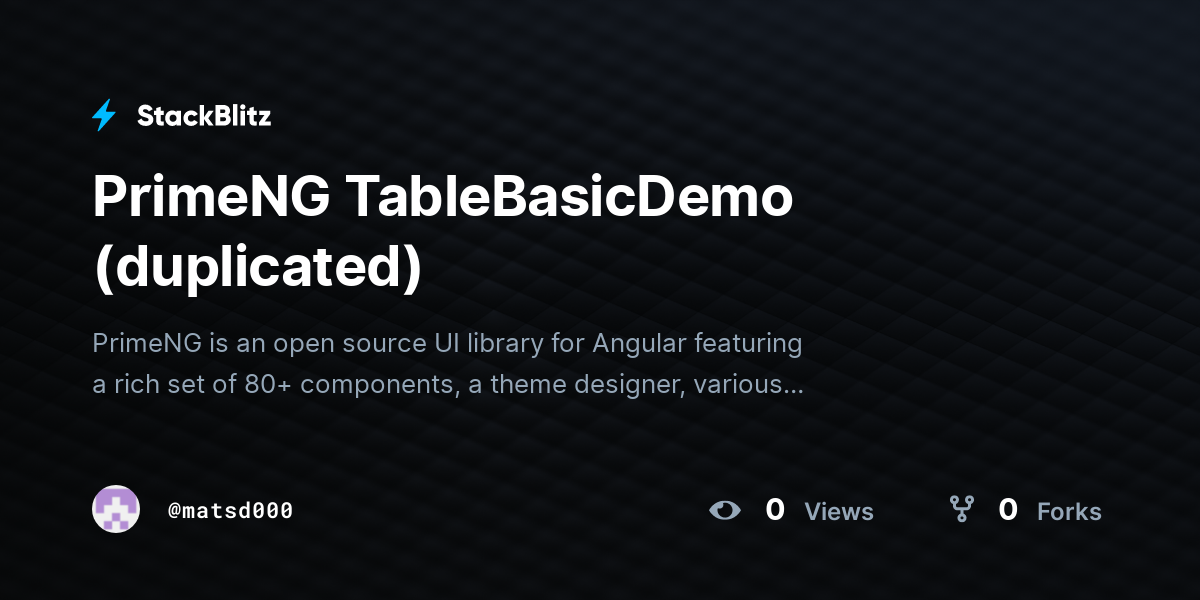 PrimeNG TableBasicDemo (duplicated) - StackBlitz