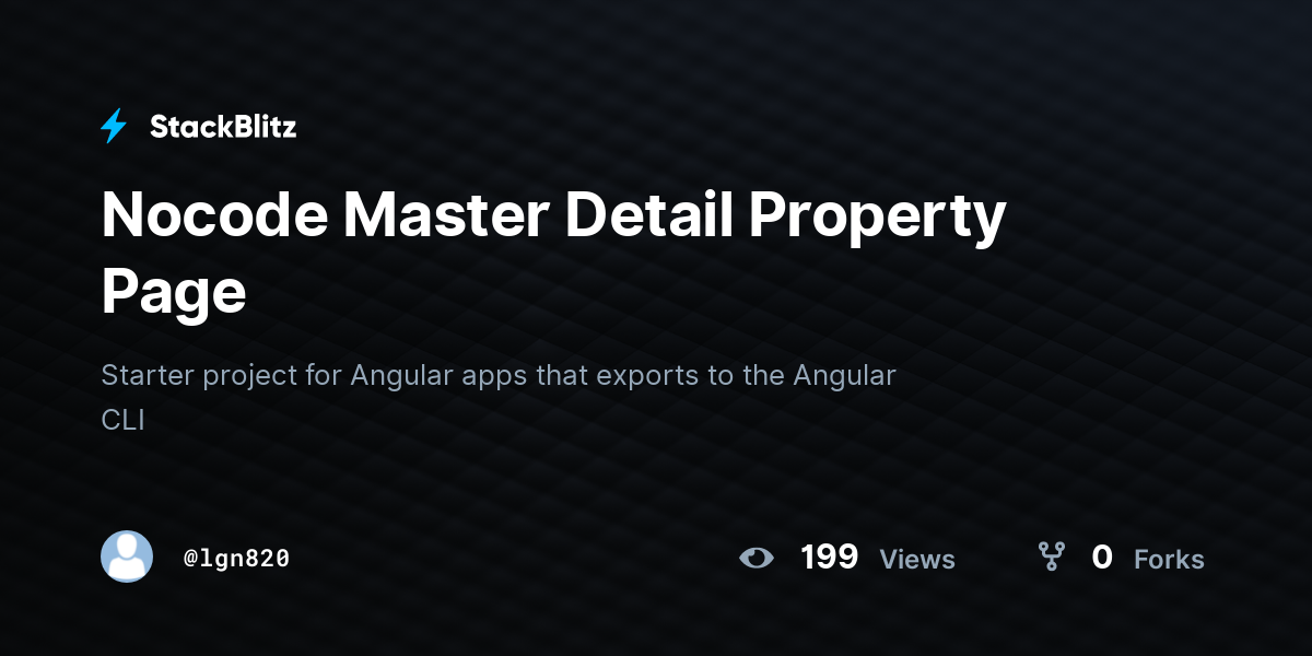 Nocode Master Detail Property Page - StackBlitz