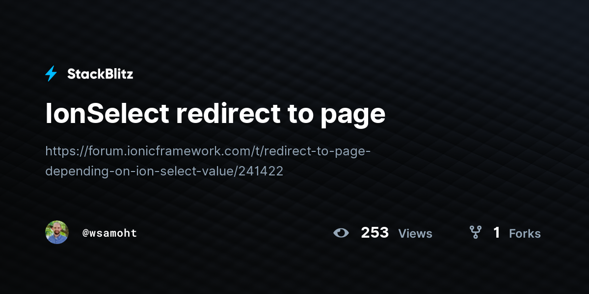 IonSelect redirect to page - StackBlitz