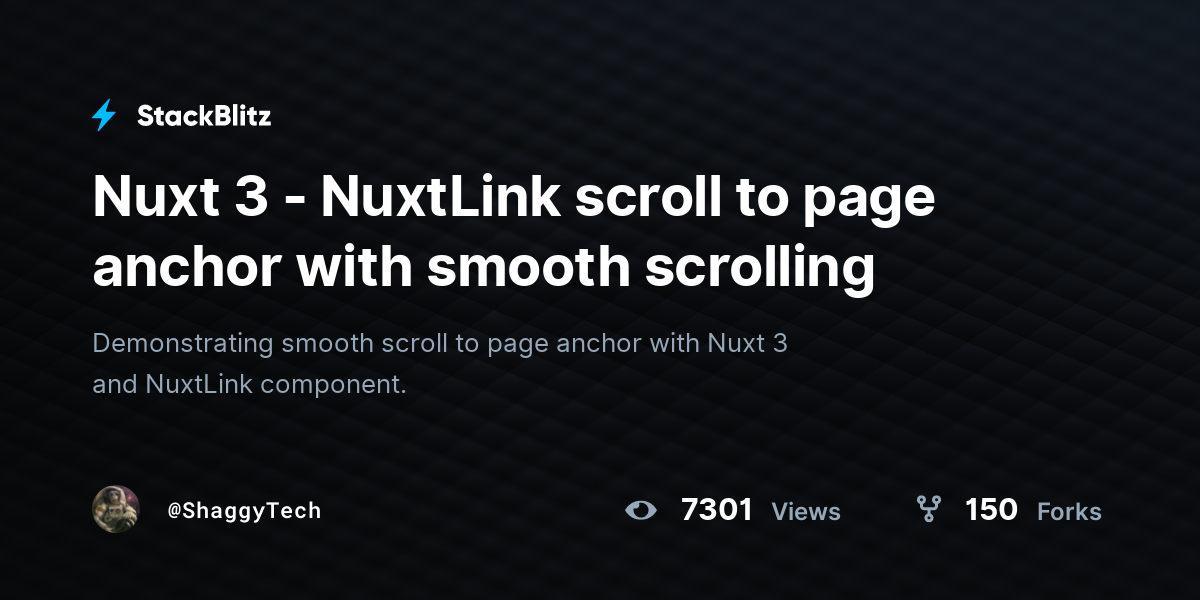 Nuxt 3 NuxtLink scroll to page anchor with smooth scrolling StackBlitz