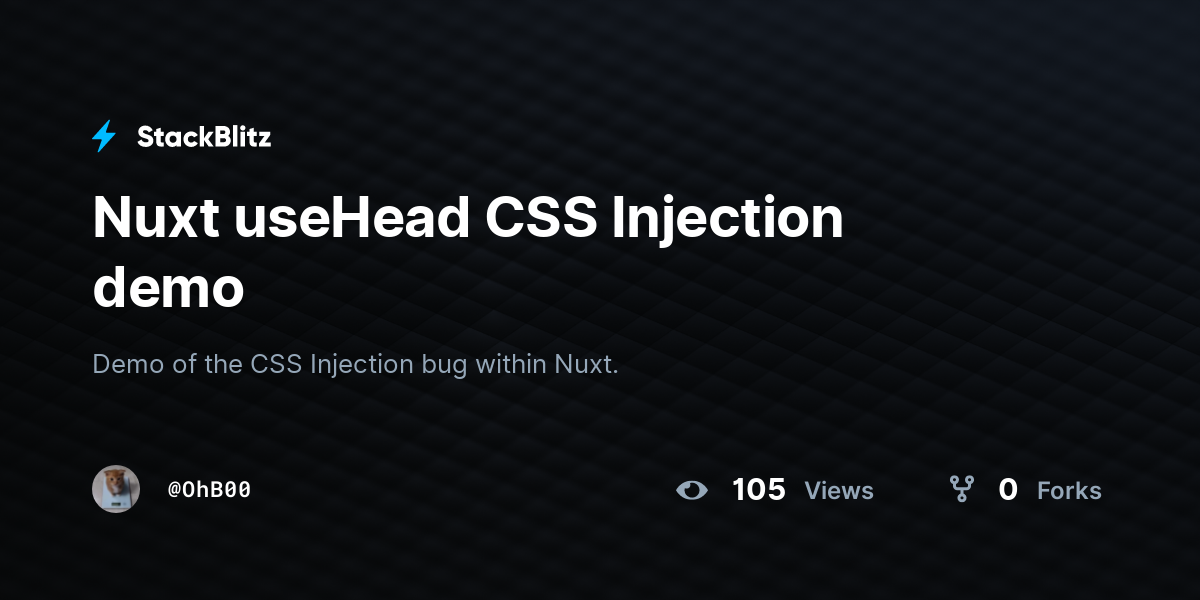 Nuxt useHead CSS Injection demo - StackBlitz