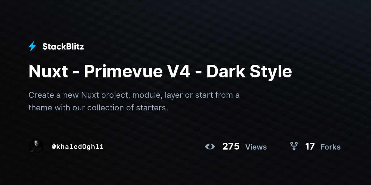 Nuxt - Primevue V4 - Dark Style - StackBlitz