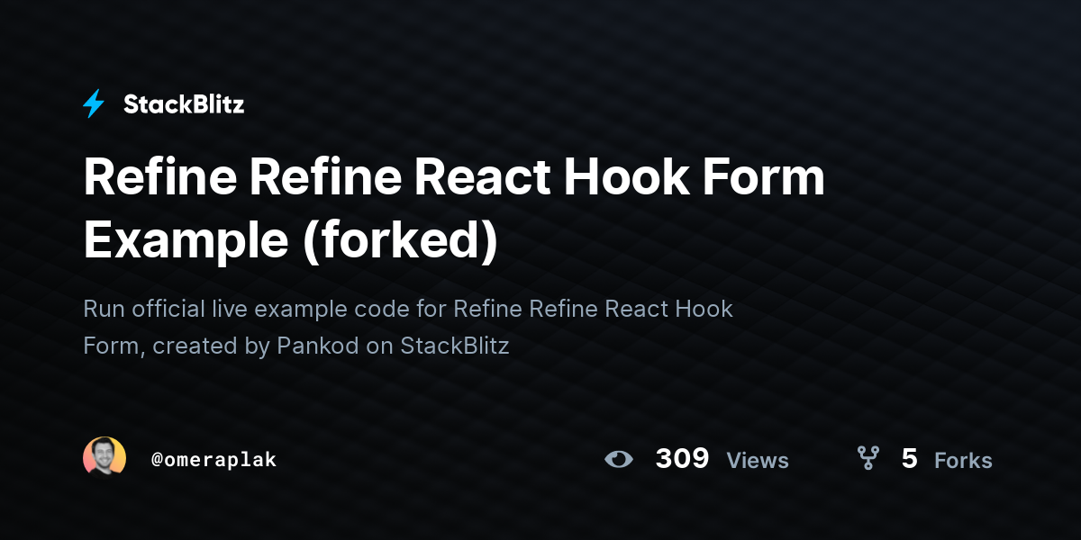 Refine Refine React Hook Form Example (forked) - StackBlitz