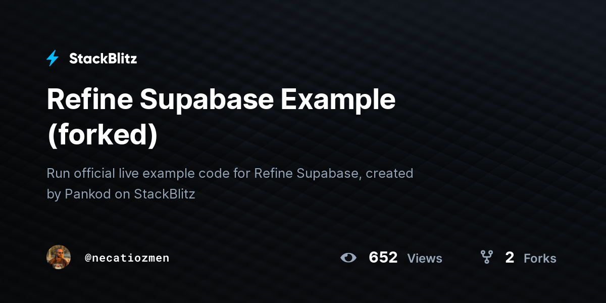 Refine Supabase Example (forked) - StackBlitz