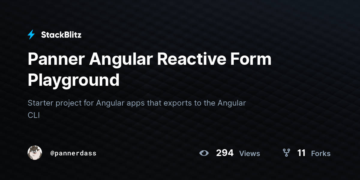 Panner Angular Reactive Form Playground - StackBlitz