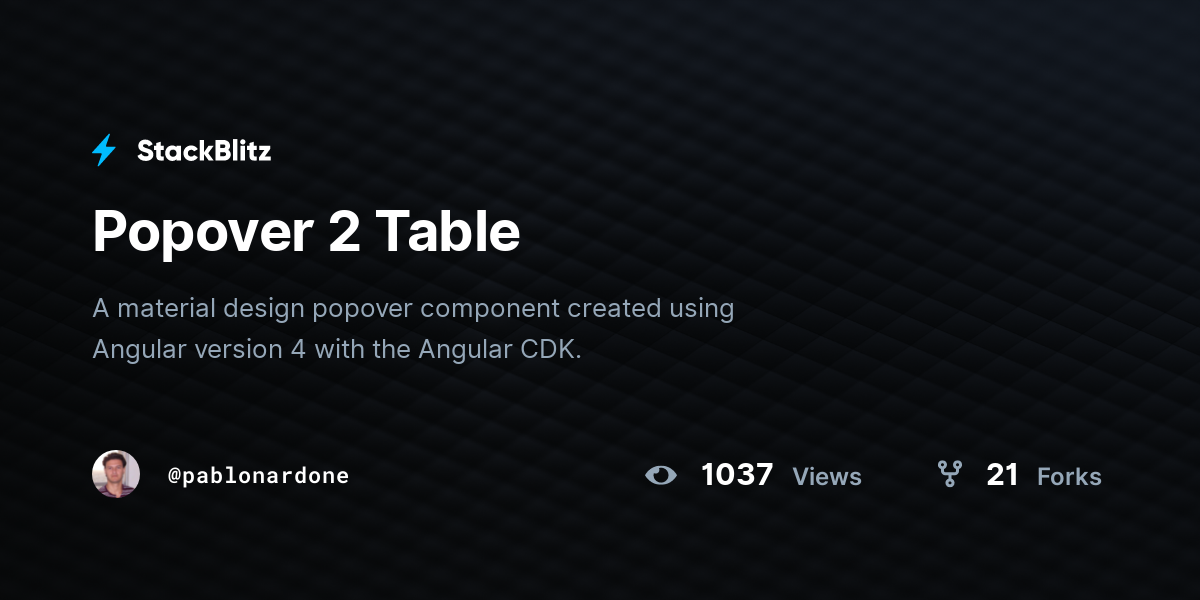 Popover 2 Table - StackBlitz