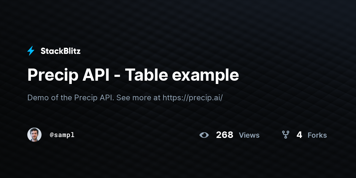 Precip API - Table example - StackBlitz