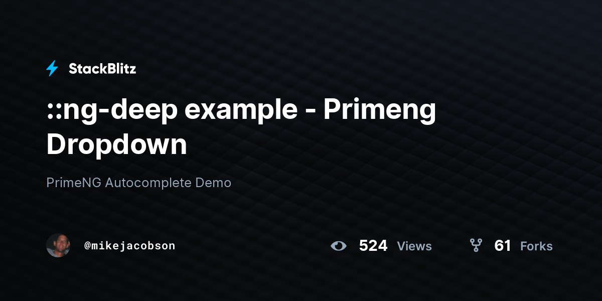 ngdeep example Primeng Dropdown StackBlitz