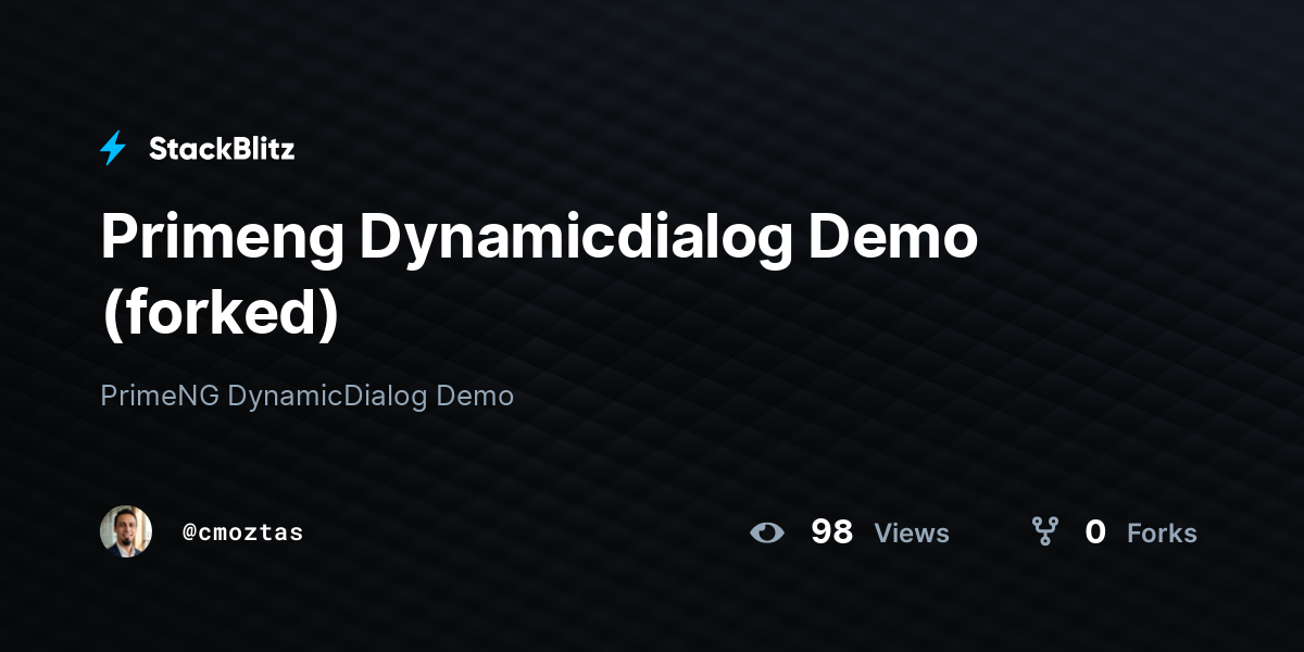 Primeng Dynamicdialog Demo (forked) - StackBlitz