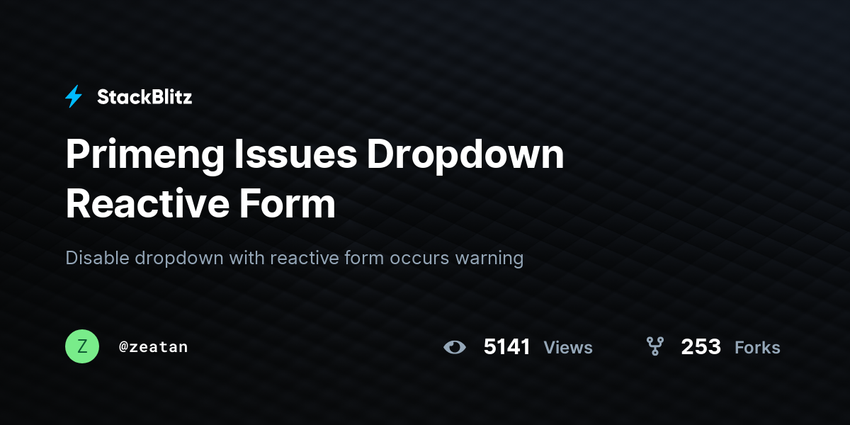 Primeng issues dropdown reactive form stackblitz