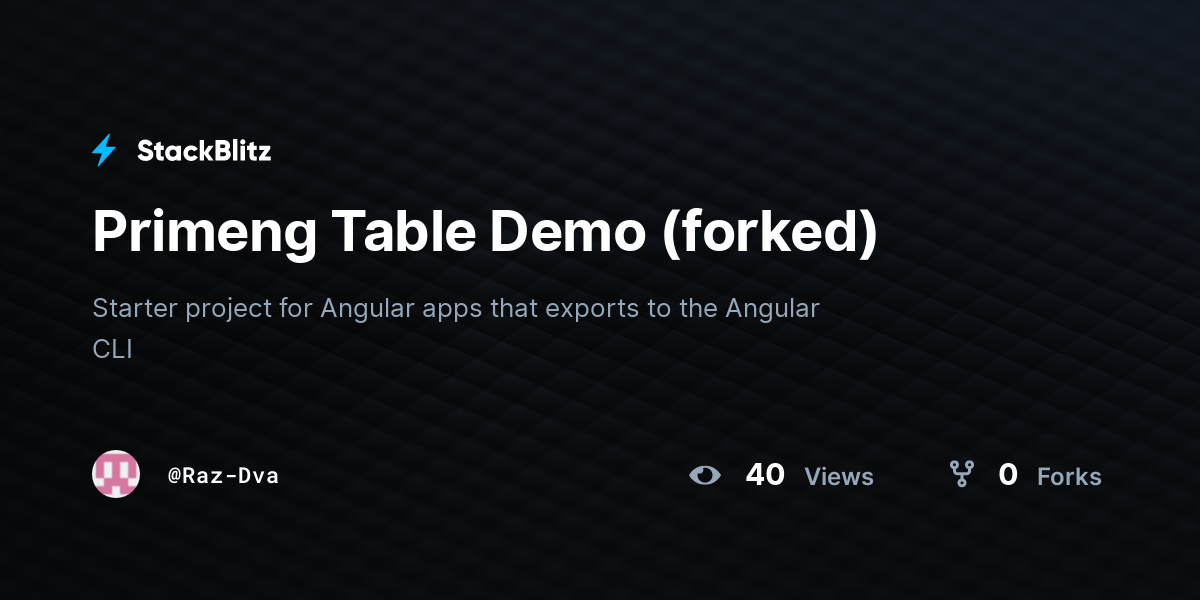 Primeng Table Demo (forked) - StackBlitz