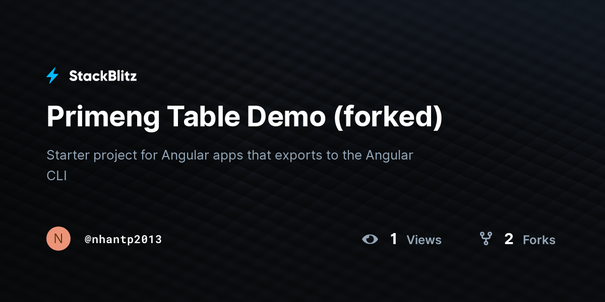 Primeng Table Demo (forked) - StackBlitz