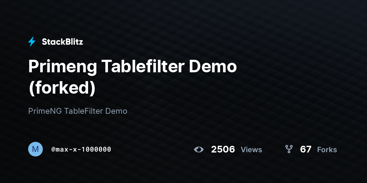 Primeng Tablefilter Demo (forked) - StackBlitz
