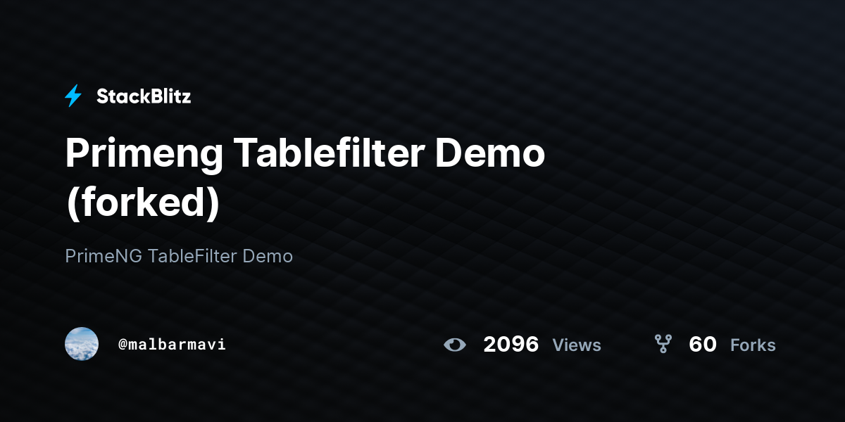 Primeng Tablefilter Demo (forked) - StackBlitz