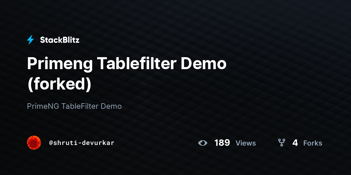 Primeng Tablefilter Demo (forked) - StackBlitz