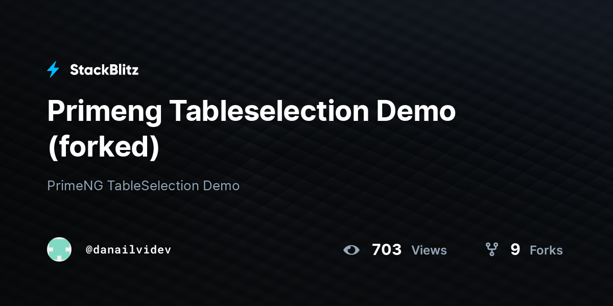 Primeng Tableselection Demo (forked) - StackBlitz