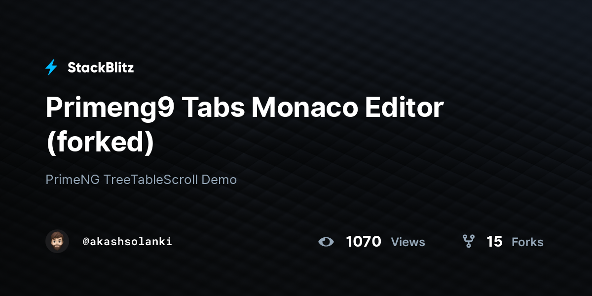 Primeng9 Tabs Monaco Editor (forked) - StackBlitz