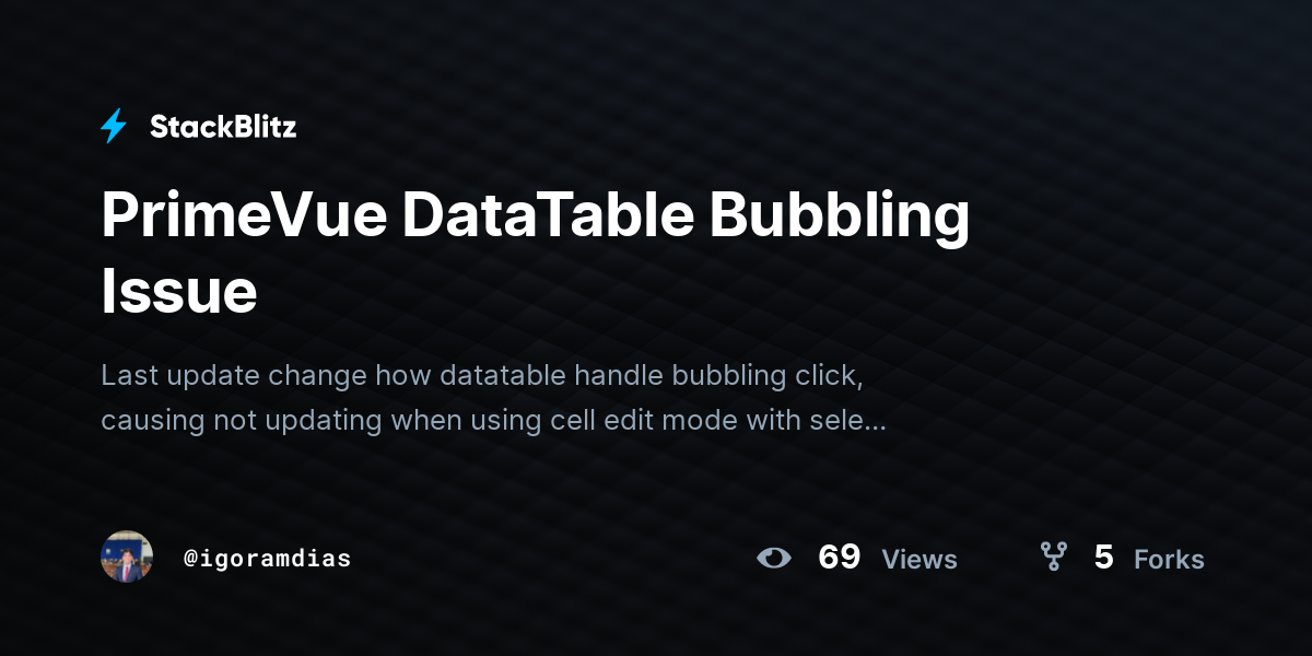 PrimeVue DataTable Bubbling Issue - StackBlitz