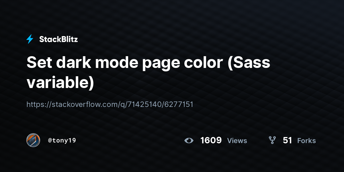 Set dark mode page color (Sass variable) - StackBlitz