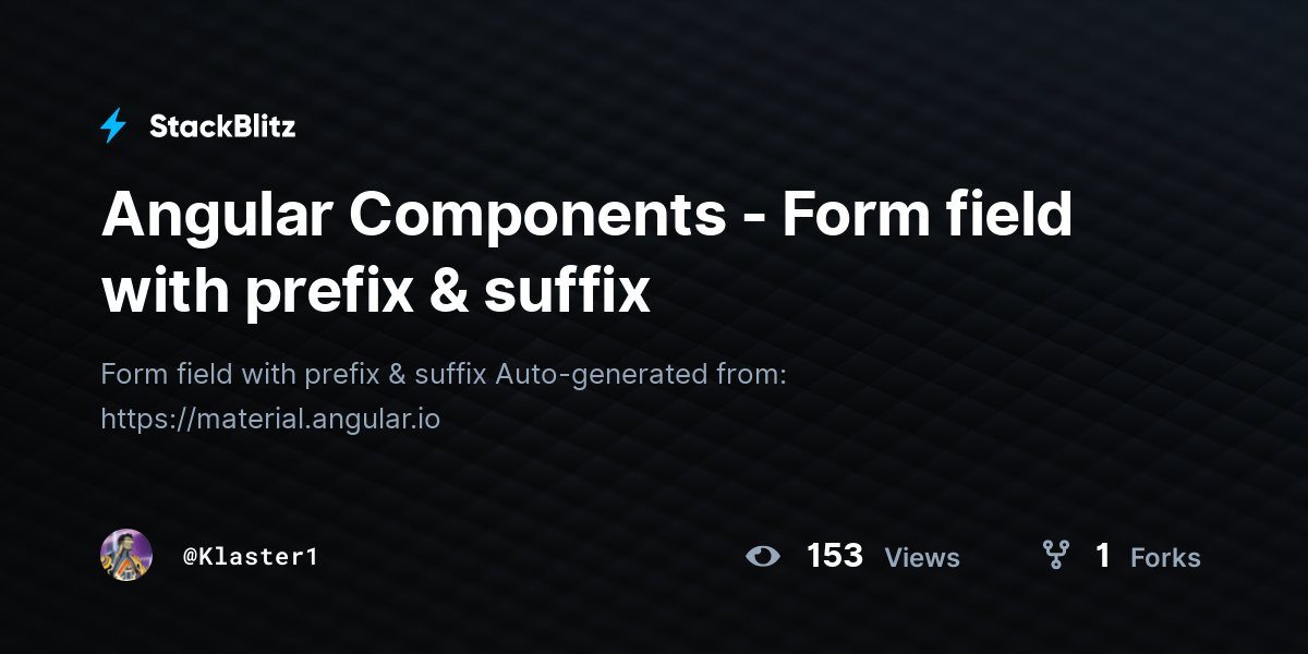 Angular components form field with prefix suffix stackblitz