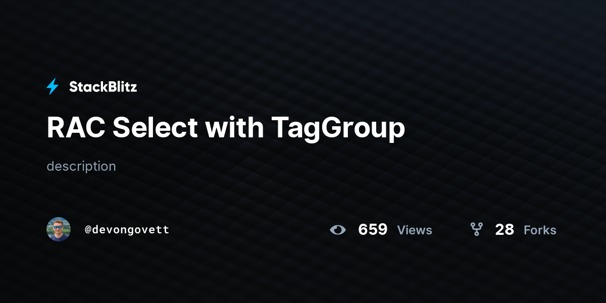 RAC Select with TagGroup - StackBlitz