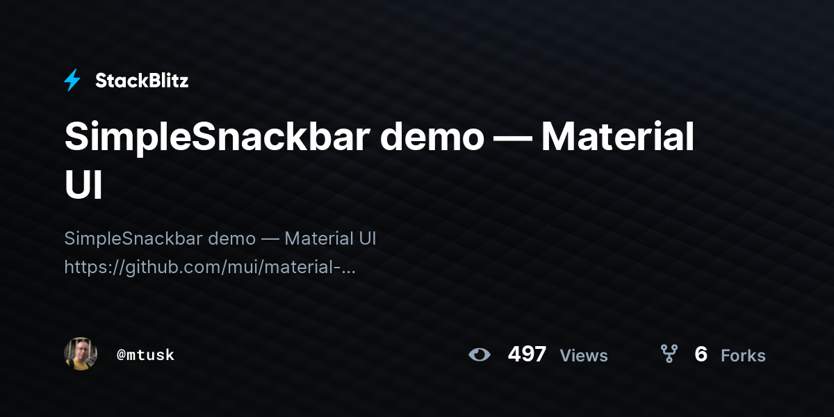SimpleSnackbar demo — Material UI - StackBlitz