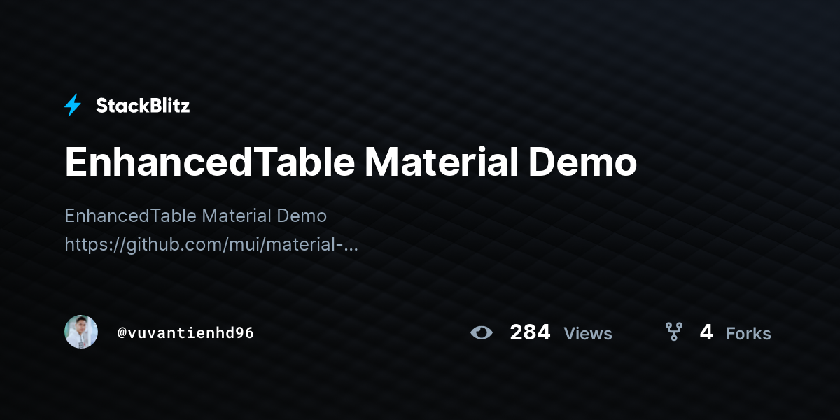 EnhancedTable Material Demo - StackBlitz