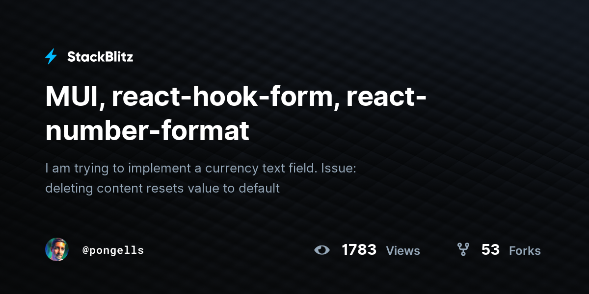 MUI, react-hook-form, react-number-format - StackBlitz