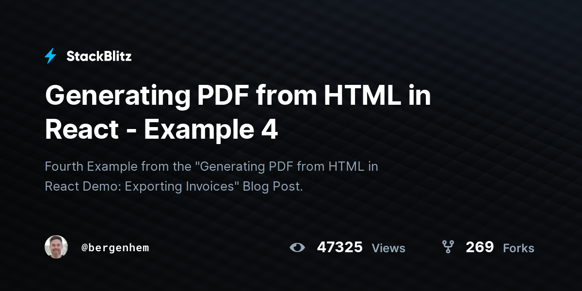 Generating PDF from HTML in React - Example 4 - StackBlitz