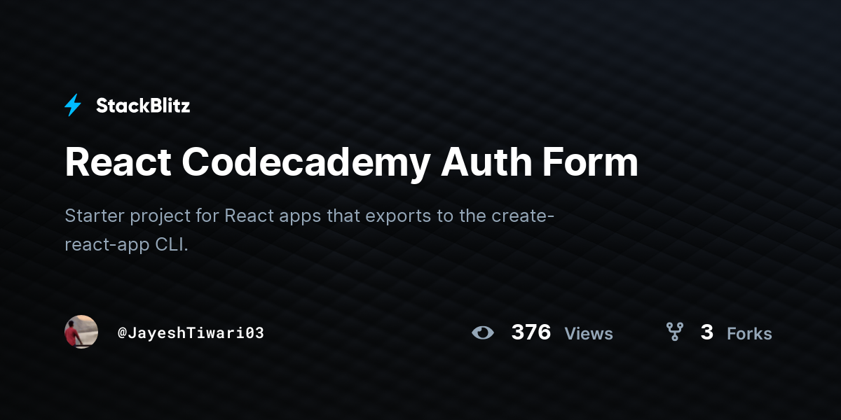 React Codecademy Auth Form - StackBlitz