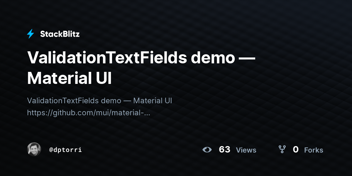ValidationTextFields demo — Material UI - StackBlitz