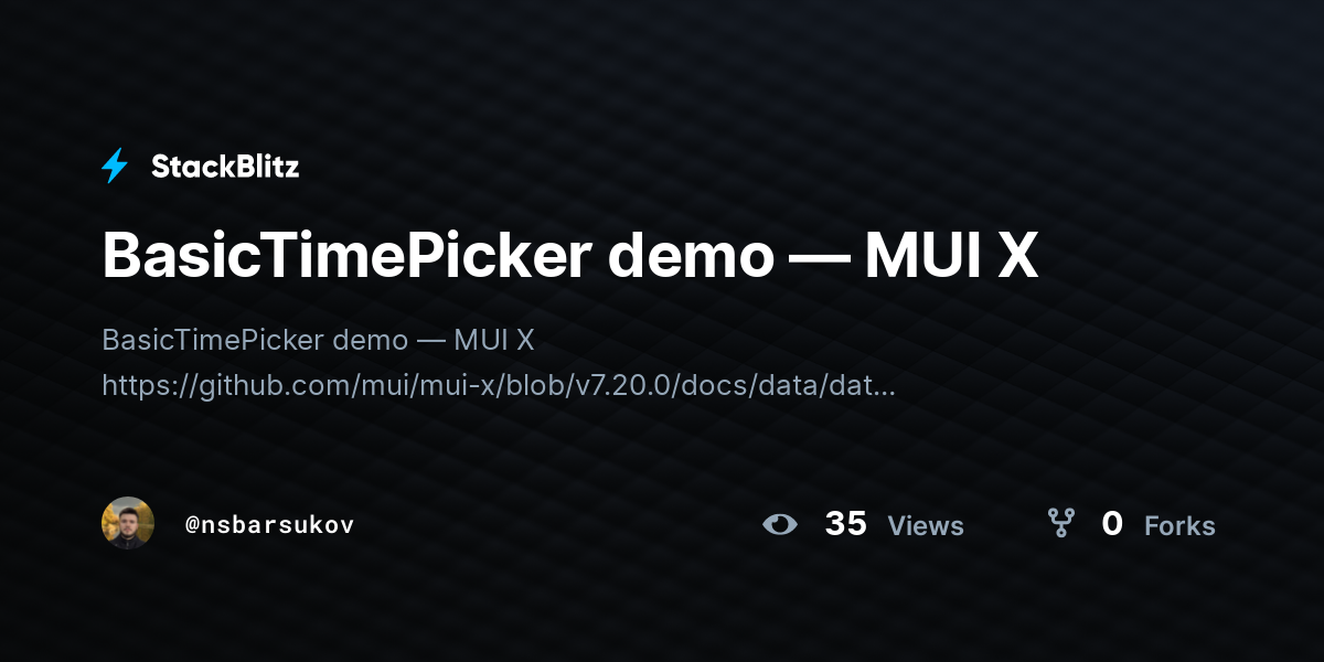 BasicTimePicker demo — MUI X - StackBlitz