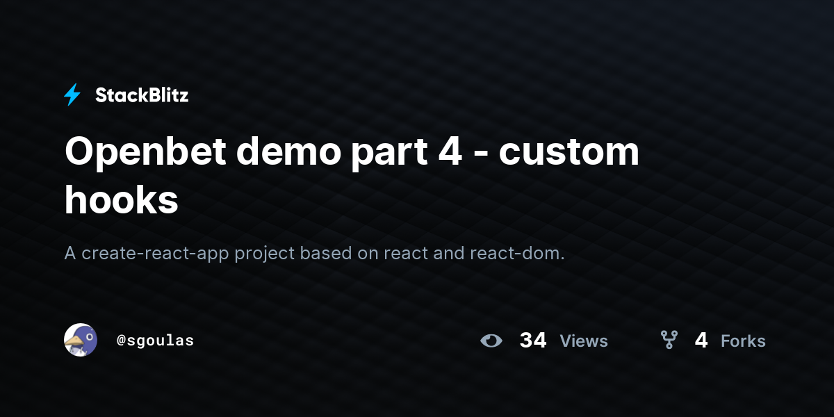 Openbet demo part 4 - custom hooks - StackBlitz
