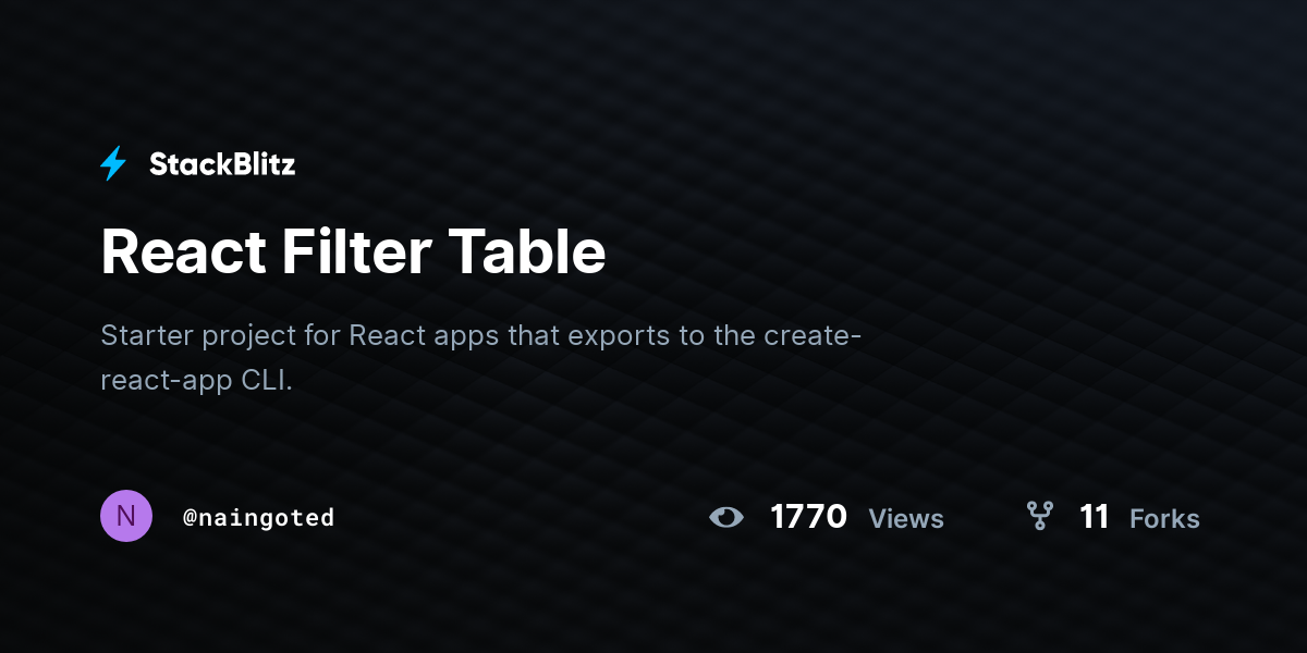 React Filter Table - StackBlitz