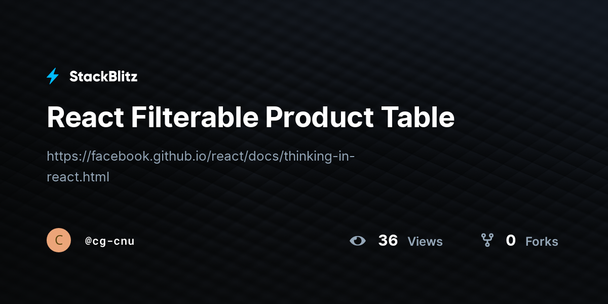React Filterable Product Table - StackBlitz