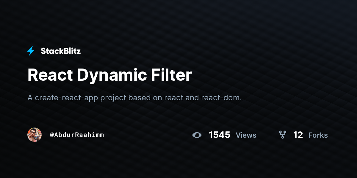 React Dynamic Filter - StackBlitz