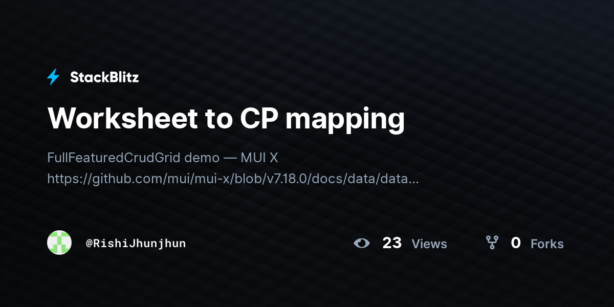 Worksheet to CP mapping - StackBlitz