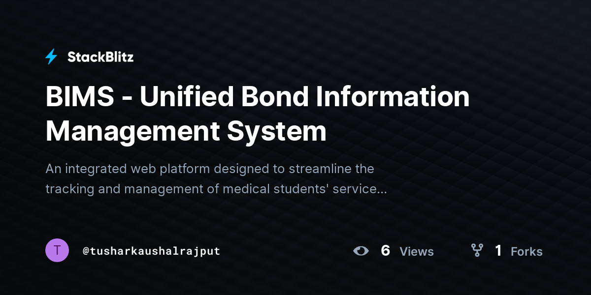 BIMS - Unified Bond Information Management System - StackBlitz