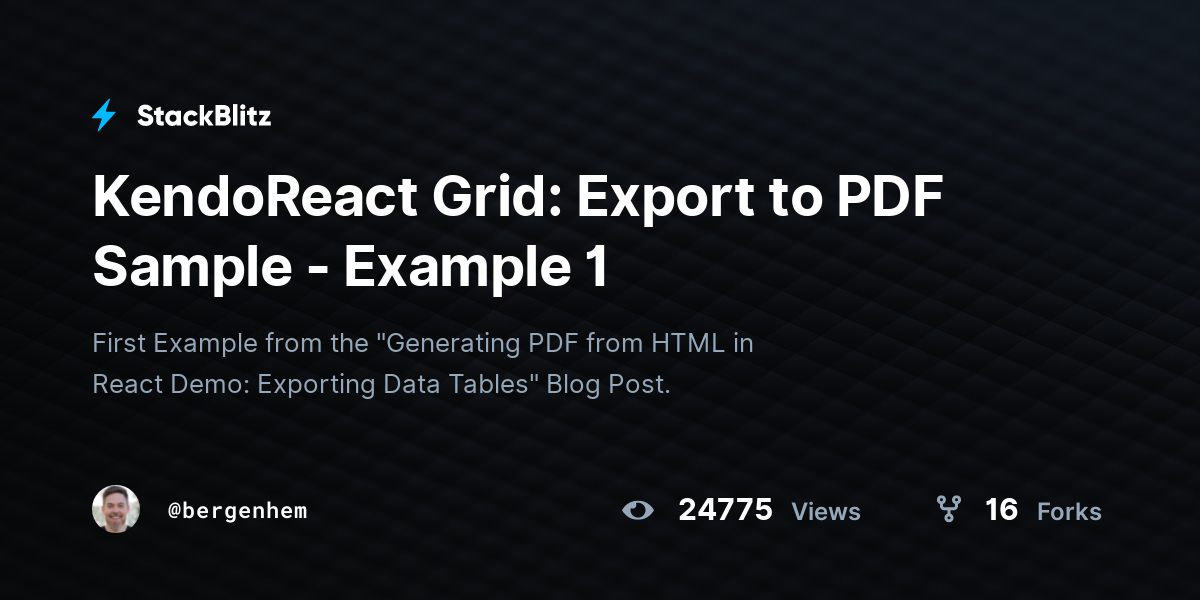 KendoReact Grid: Export to PDF Sample - Example 1 - StackBlitz