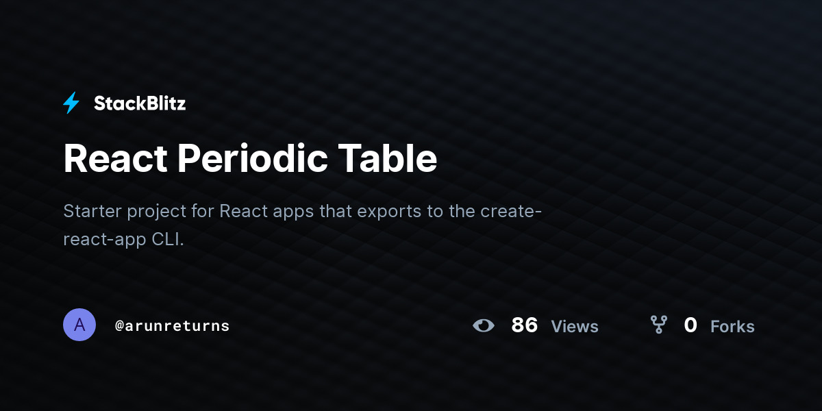 React Periodic Table StackBlitz