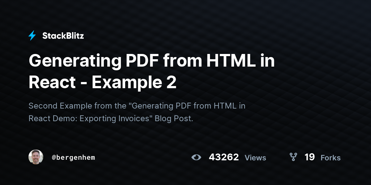 Generating PDF from HTML in React - Example 2 - StackBlitz