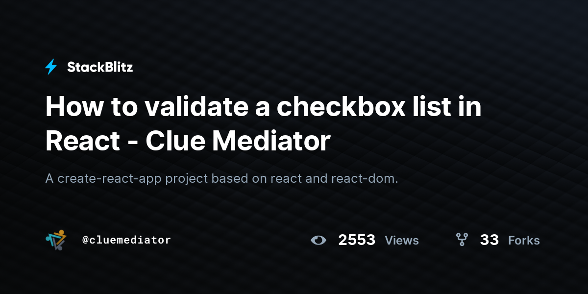 How to validate a checkbox list in React - Clue Mediator - StackBlitz