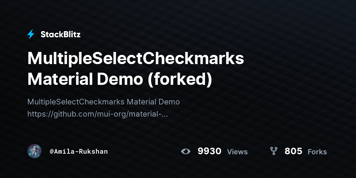 MultipleSelectCheckmarks Material Demo (forked) - StackBlitz