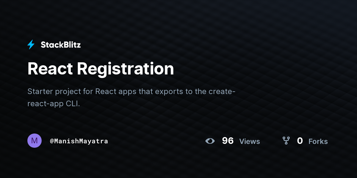 React Registration - StackBlitz