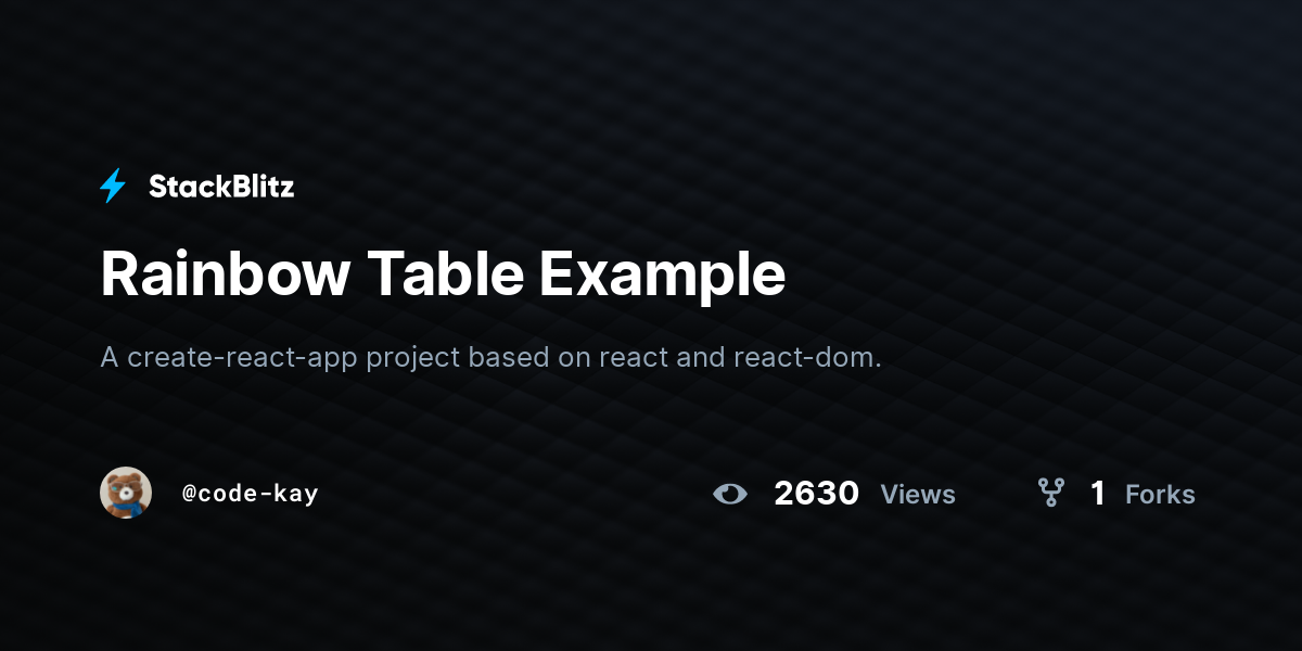 Rainbow Table Example - StackBlitz