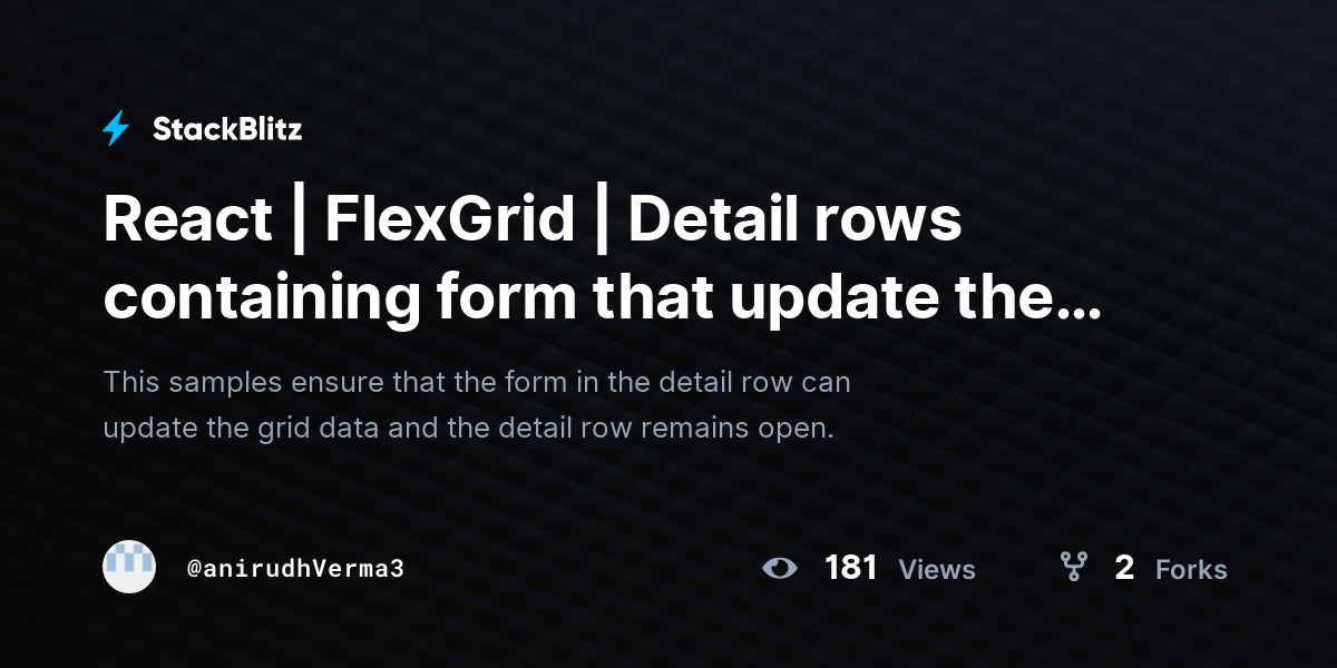 React | FlexGrid | Detail rows containing form that update the grid ...