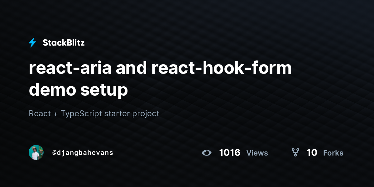react-aria and react-hook-form demo setup - StackBlitz