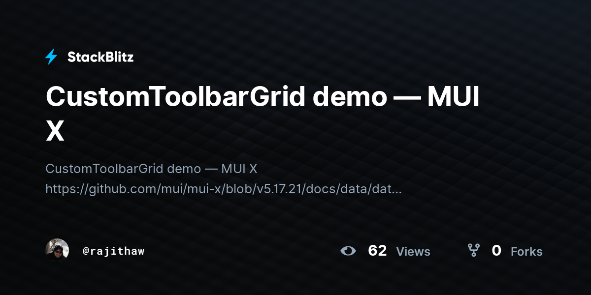 CustomToolbarGrid demo — MUI X - StackBlitz