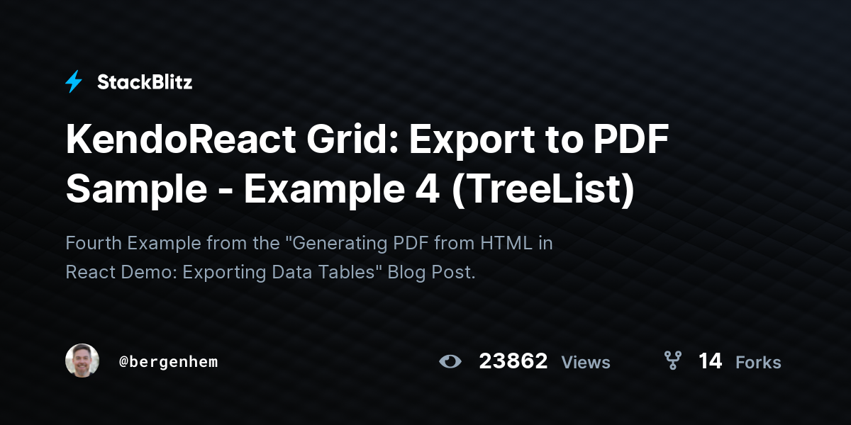 KendoReact Grid: Export to PDF Sample - Example 4 (TreeList) - StackBlitz