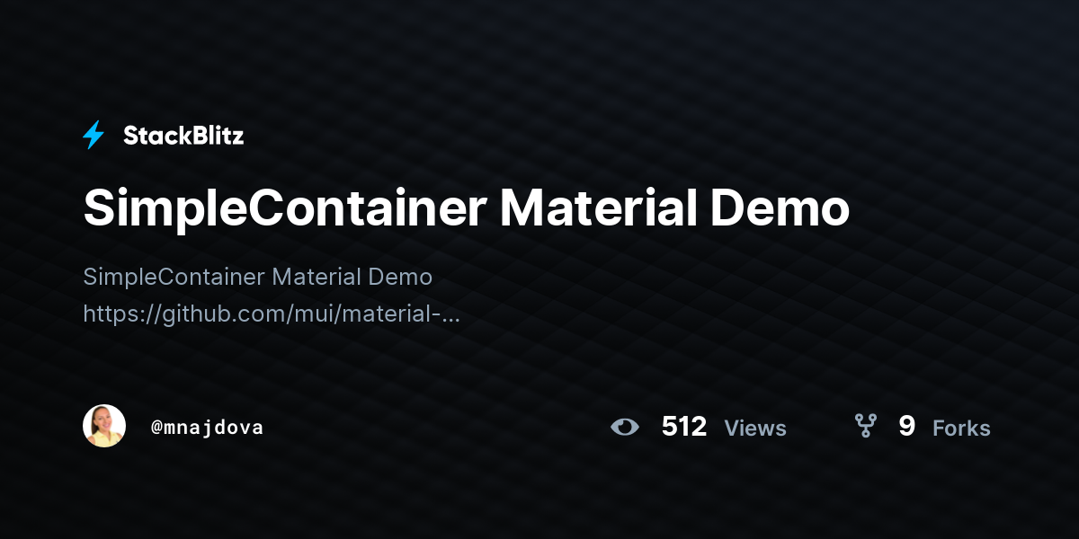 SimpleContainer Material Demo - StackBlitz